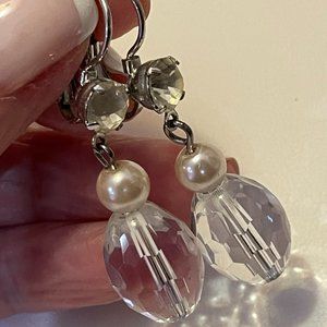 Cultured Pearls and Clear Quartz Like Crystal on Silver LeverBack Earrings